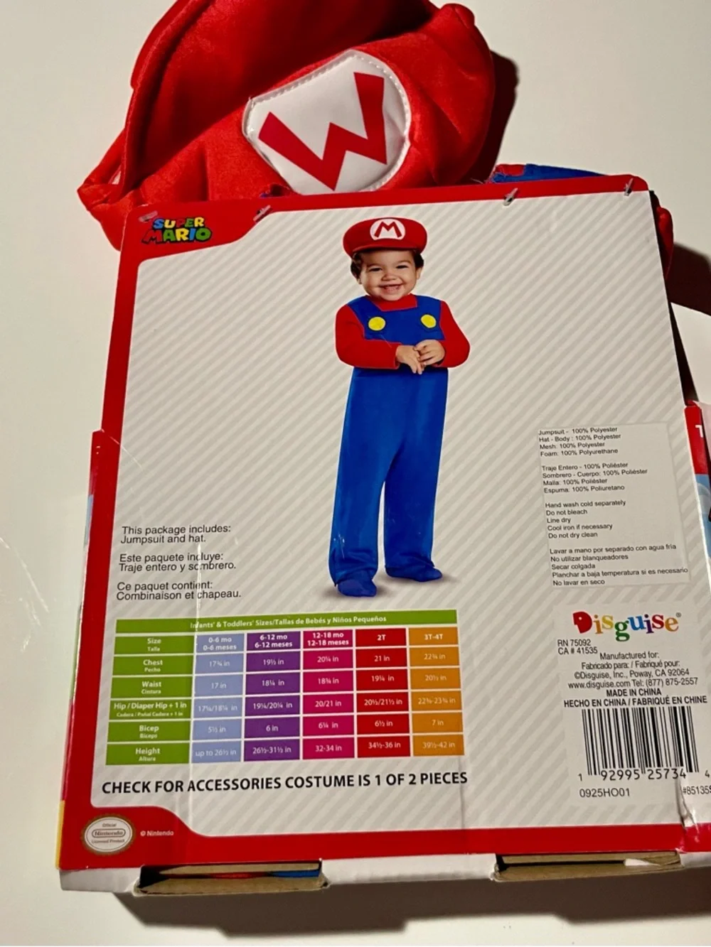 New Super Mario Bros Mario Halloween Costume Toddler Size 2T NWT Disguise - Picture 7 of 11